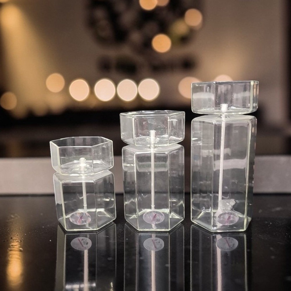 Firelight Glass Hexagonal Pillar Candles, Decorative Oil Lamp, Minimalist Decor